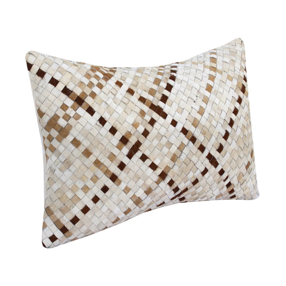 Austin Leather blend Poly Filled Pillow in Ivory/Brown, 16" x 24". Picture 3