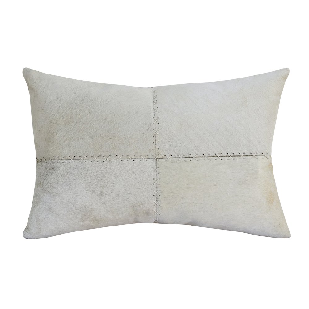 Austin Leather blend Poly Filled Pillow in Ivory, 16" x 24". Picture 1