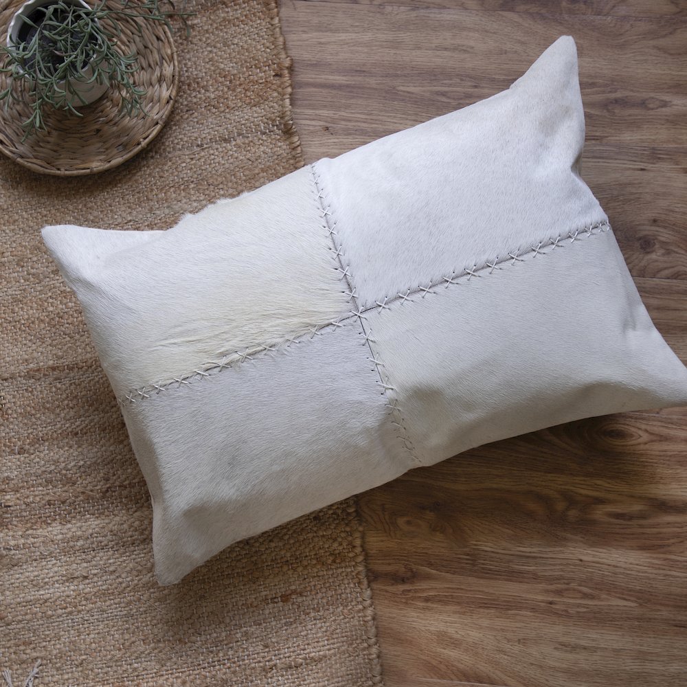 Austin Leather blend Poly Filled Pillow in Ivory, 16" x 24". Picture 2