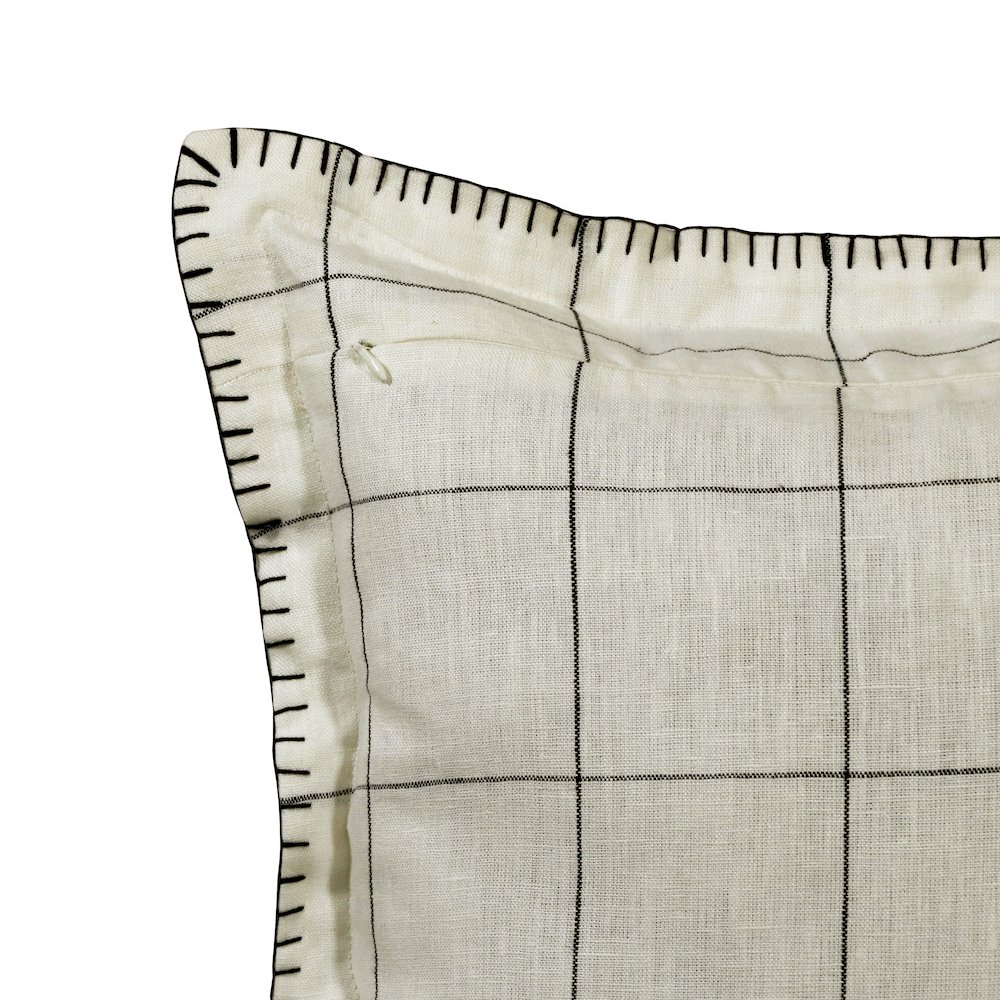 Estate Linen Poly Filled Pillow in Ivory/Black, 20" x 20". Picture 4