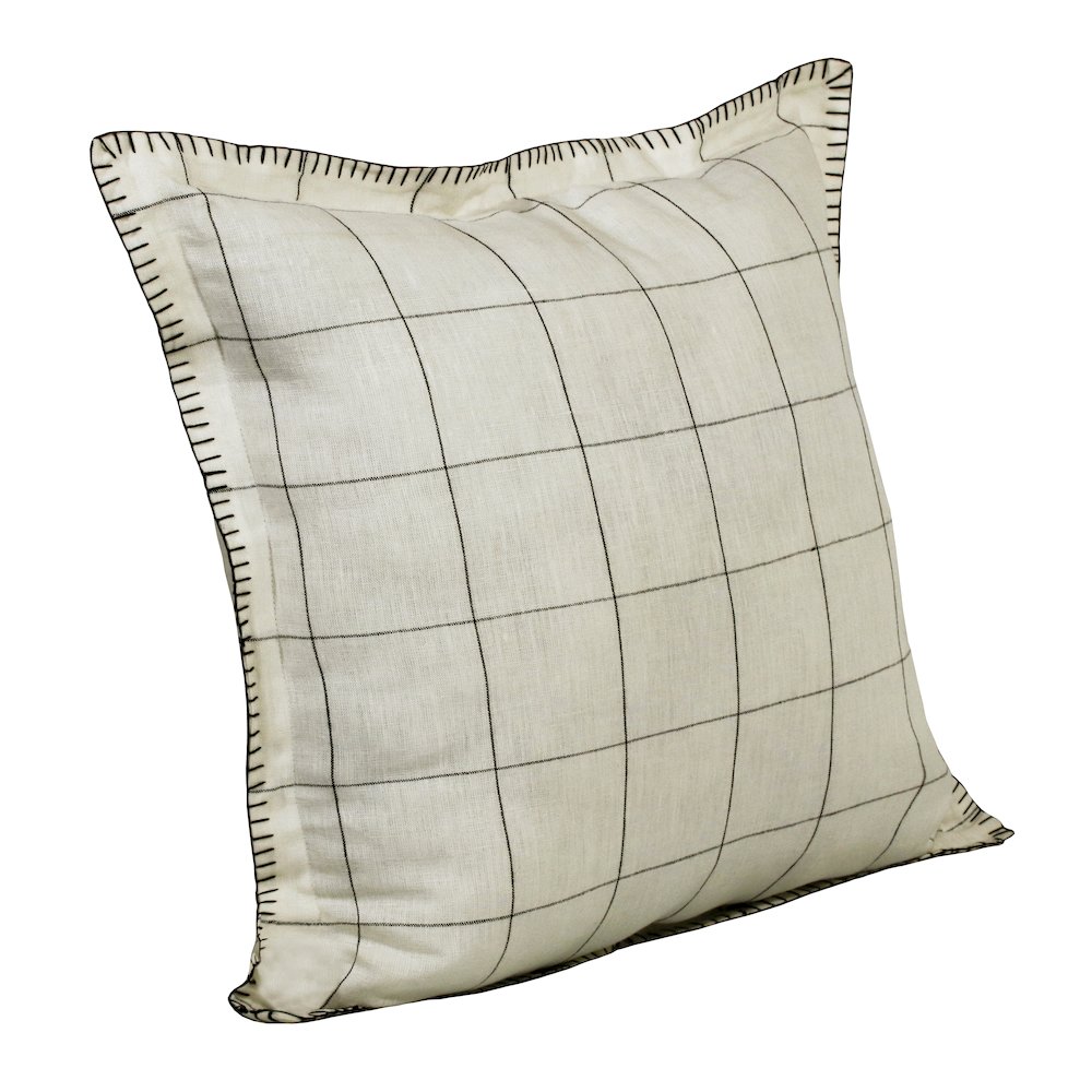 Estate Linen Poly Filled Pillow in Ivory/Black, 20" x 20". Picture 3