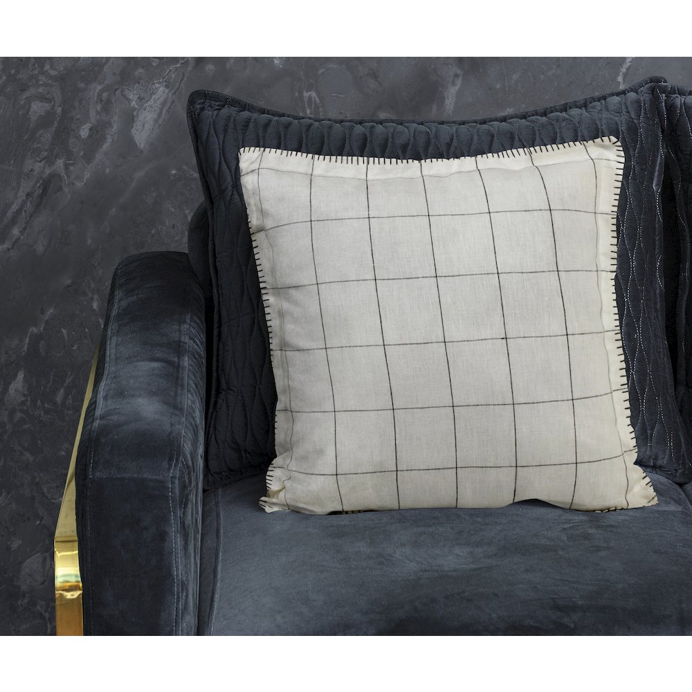 Estate Linen Poly Filled Pillow in Ivory/Black, 20" x 20". Picture 2