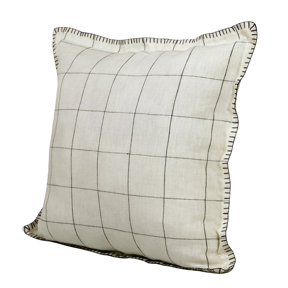 Estate Linen Poly Filled Pillow in Ivory/Black, 20" x 20". Picture 7
