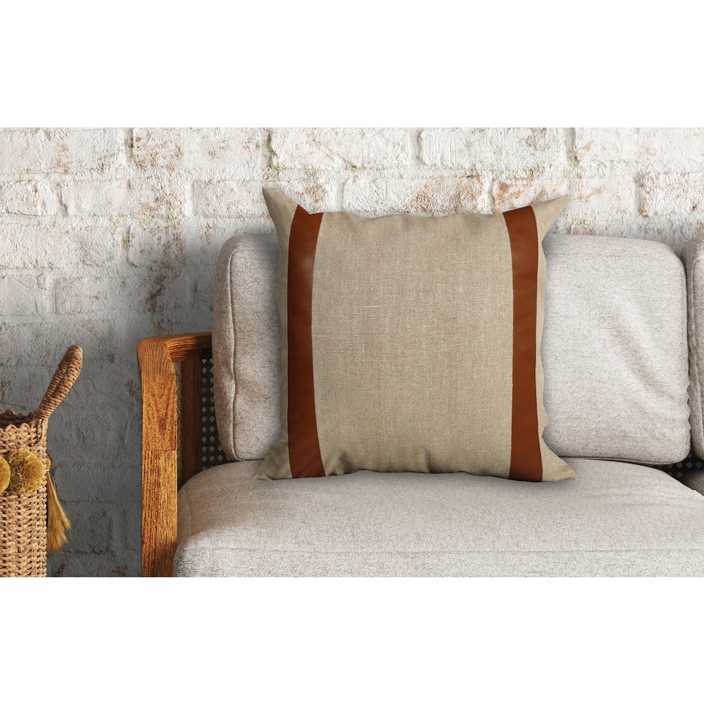 Estate Linen Poly Filled Pillow in Beige/Brown, 20" x 20". Picture 2