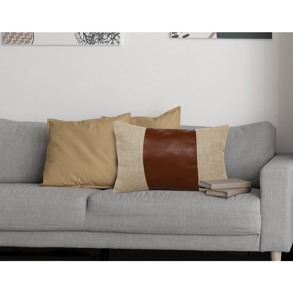 Estate Linen Poly Filled Pillow in Tan/Brown, 14" x 20". Picture 2