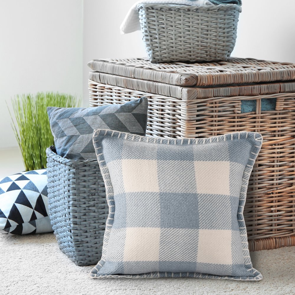 Denver Performance Poly Filled Pillow in Blue/Ivory, 20" x 20". Picture 2