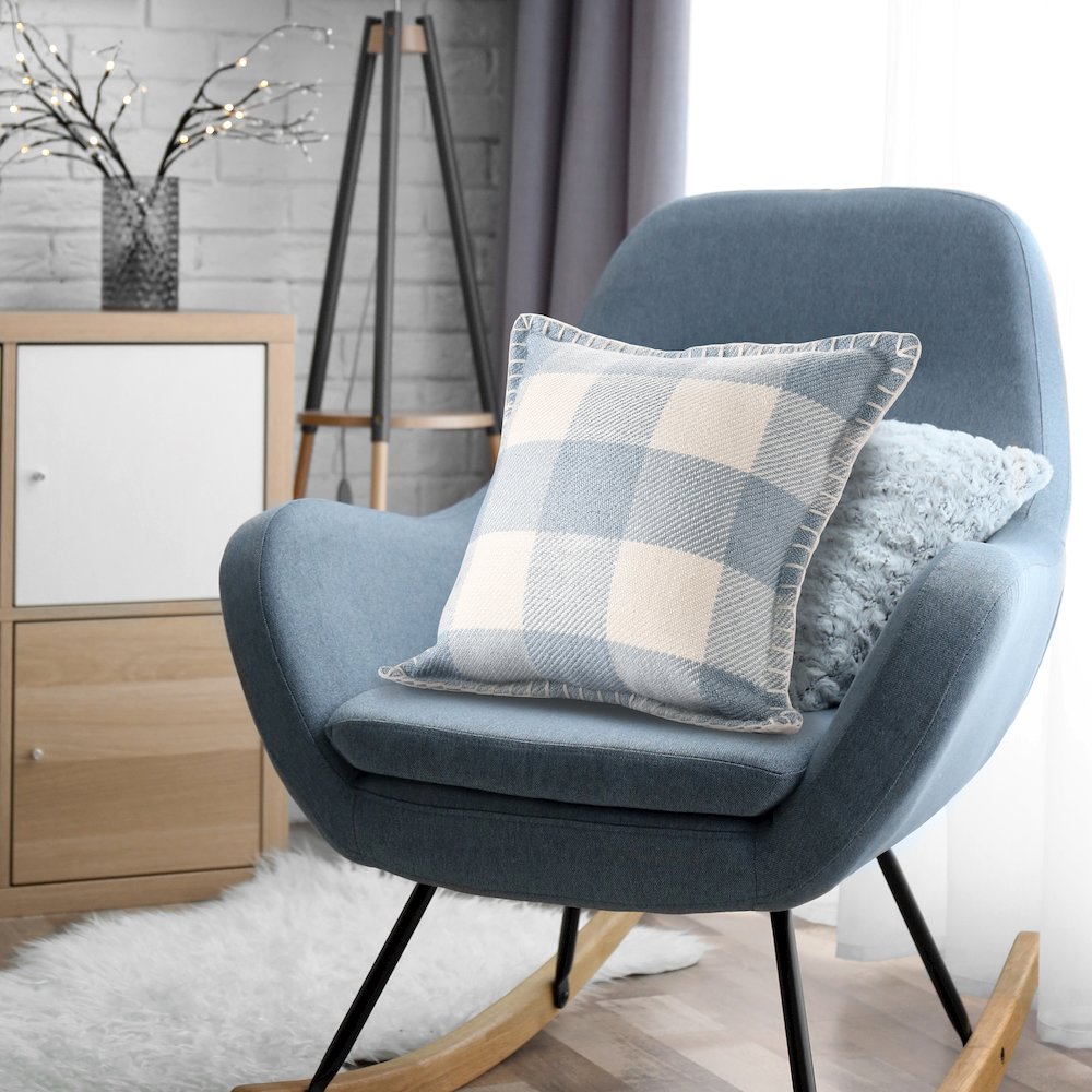 Denver Performance Poly Filled Pillow in Blue/Ivory, 20" x 20". Picture 8