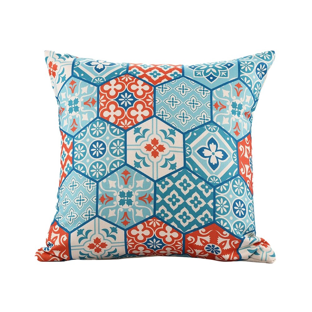 Mosaic Performance Poly Filled Pillow in Blue/Orange, 20" x 20". Picture 1