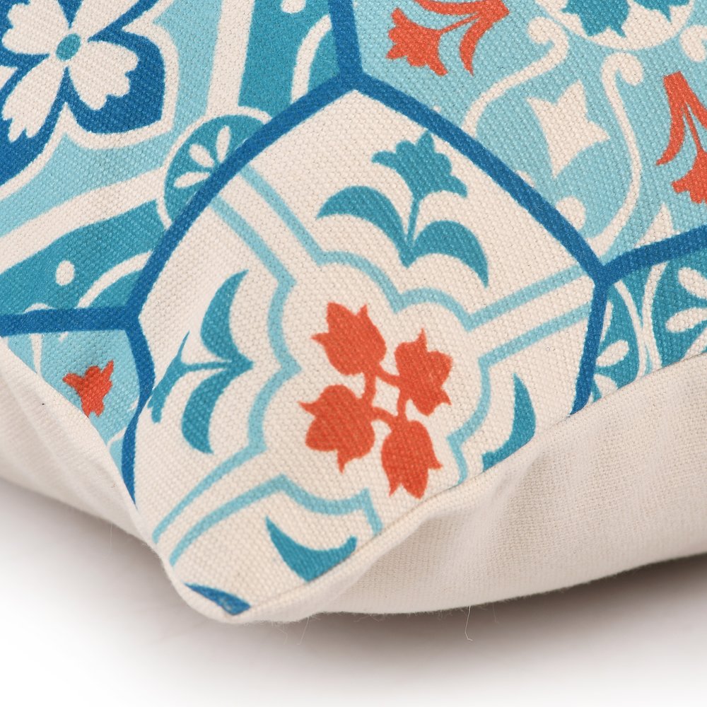 Mosaic Performance Poly Filled Pillow in Blue/Orange, 20" x 20". Picture 4