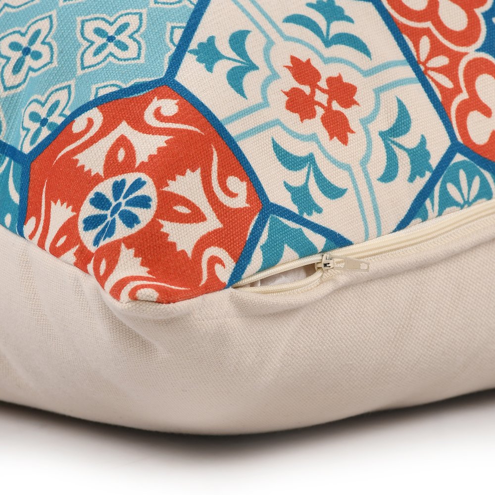 Mosaic Performance Poly Filled Pillow in Blue/Orange, 20" x 20". Picture 9