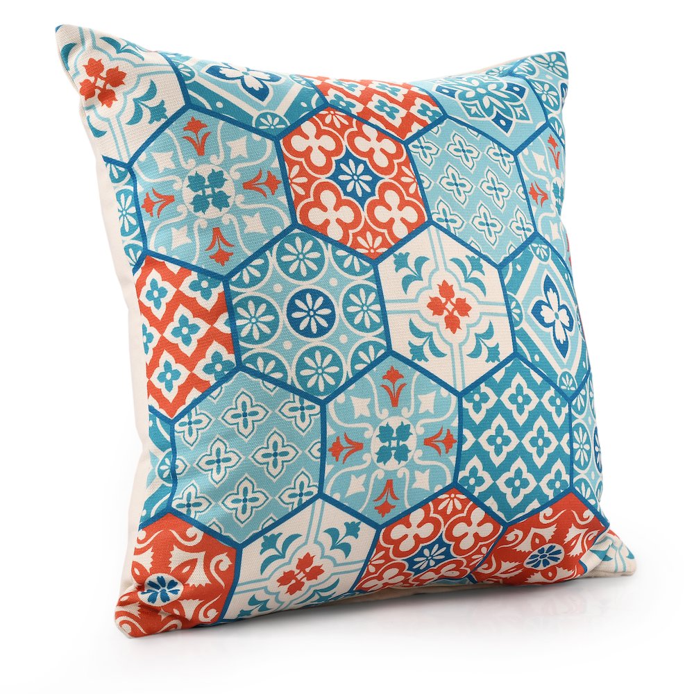 Mosaic Performance Poly Filled Pillow in Blue/Orange, 20" x 20". Picture 3