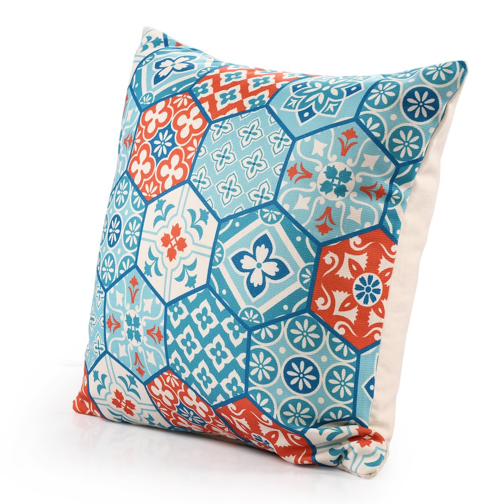 Mosaic Performance Poly Filled Pillow in Blue/Orange, 20" x 20". Picture 10