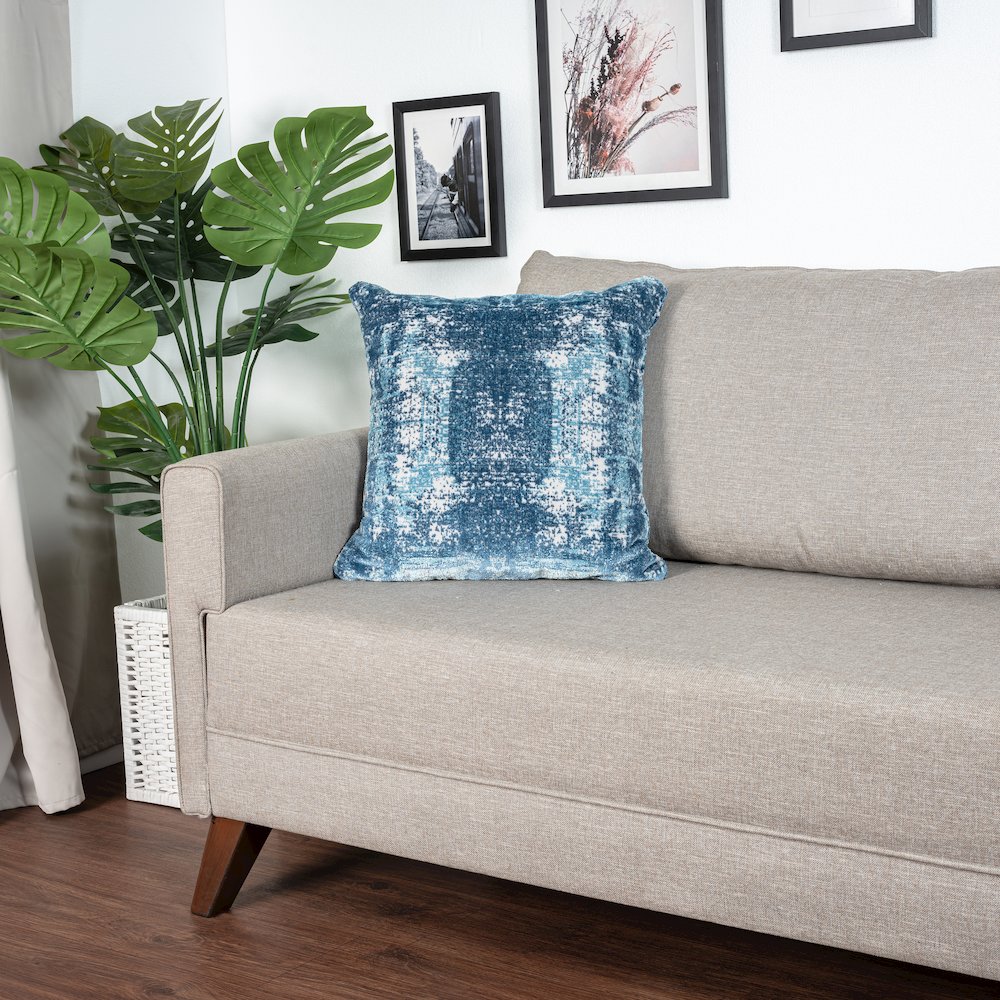 Milano Performance Blend Poly Filled Pillow in Blue/Ivory, 20" x 20". Picture 2