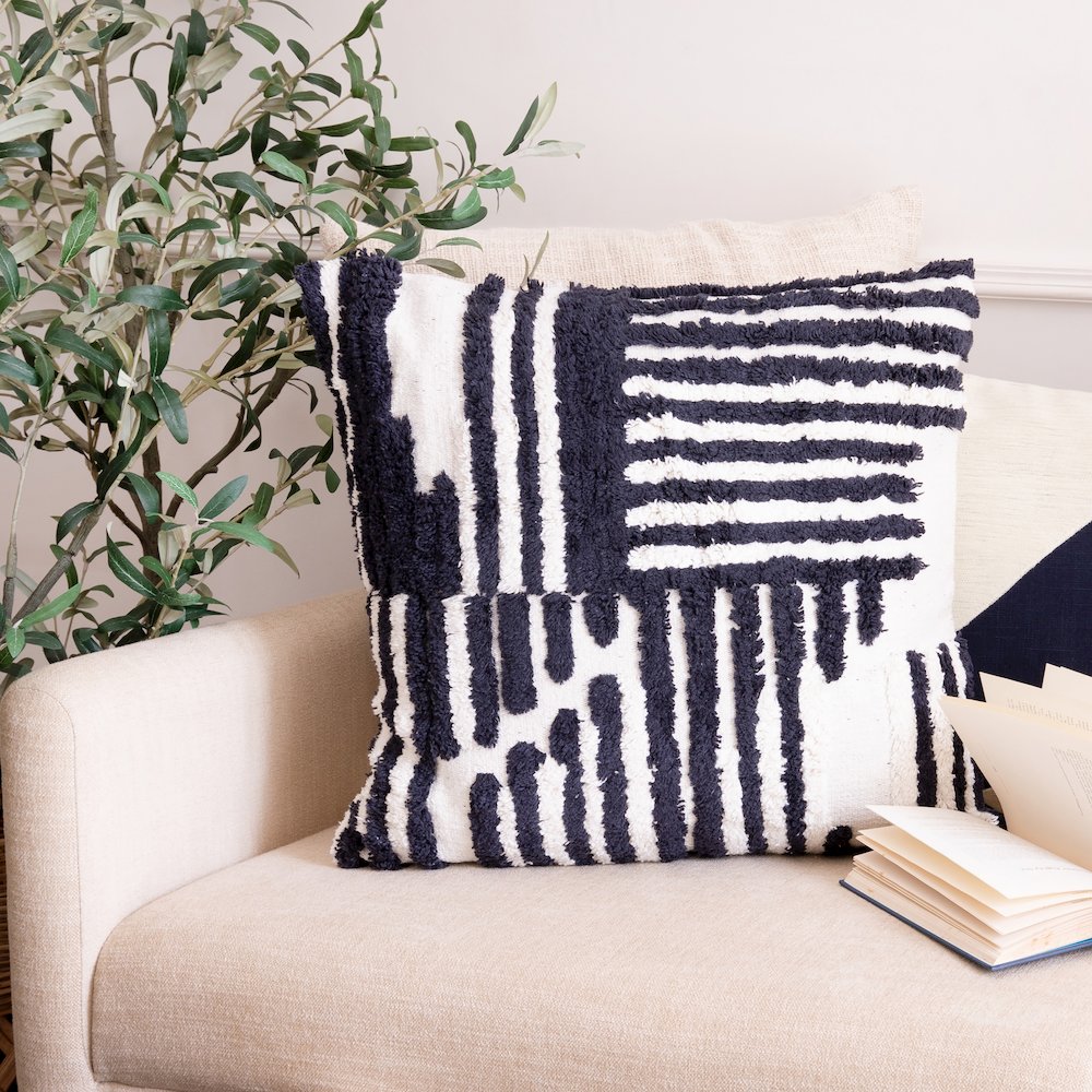 Stacy Garcia Cotton Poly Filled Pillow in Blue/White, 22" x 22". Picture 2