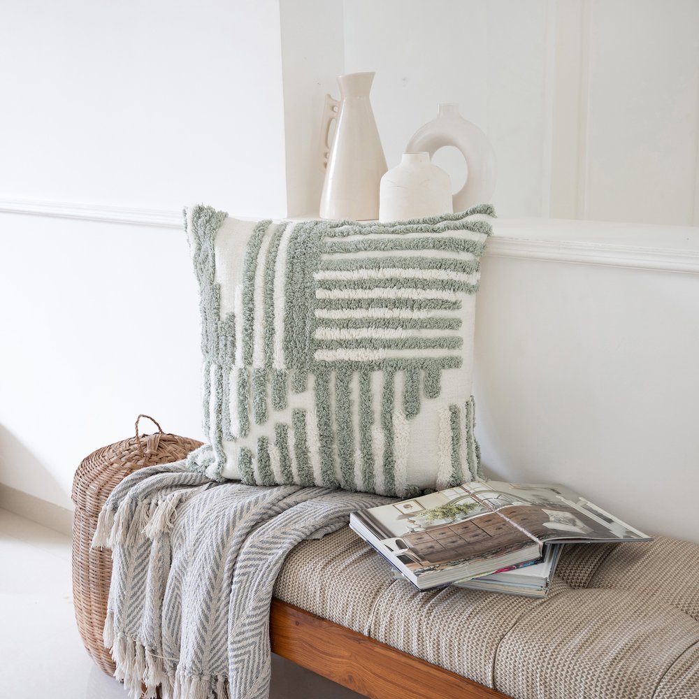 Stacy Garcia Cotton Poly Filled Pillow in Green/White, 22" x 22". Picture 2