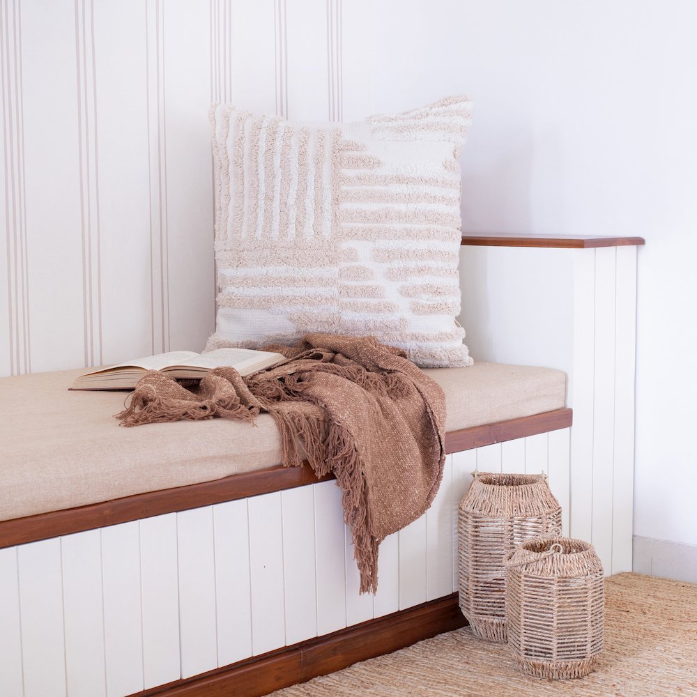 Stacy Garcia Cotton Poly Filled Pillow in Cream/White, 22" x 22". Picture 2