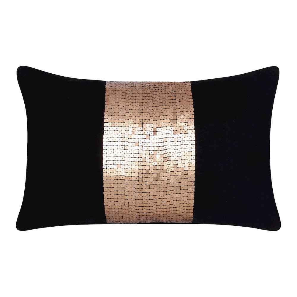 Cosmopolitan Performance Poly Filled Pillow in Black/Gold, 16" x 24". Picture 1