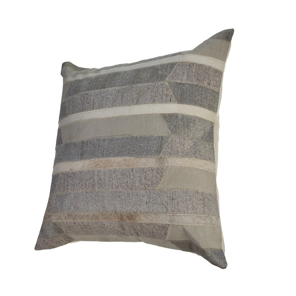 Wayne Gray/Tan Striped Wool and Faux Fur Blend Pillow Cover. Picture 4