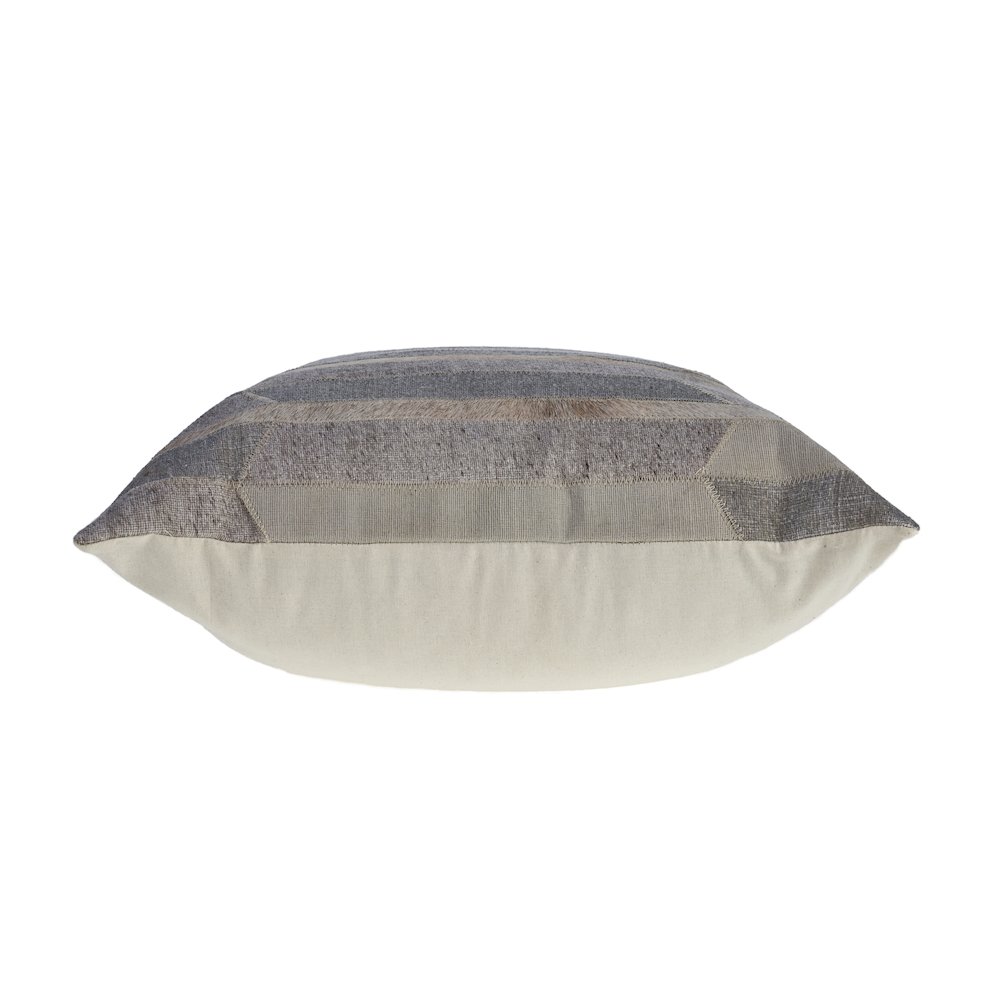 Wayne Gray/Tan Striped Wool and Faux Fur Blend Pillow Cover. Picture 8