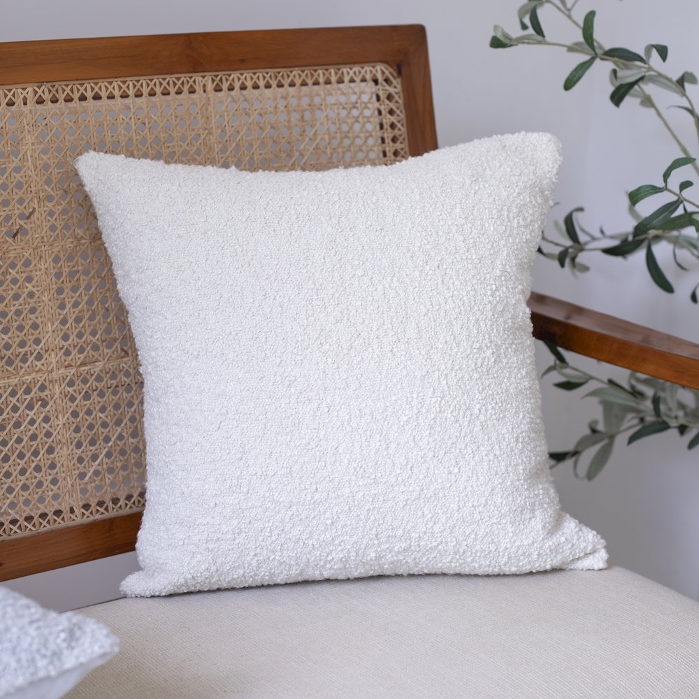 Boucle Performance Poly Filled Pillow in Ivory, 20" x 20". Picture 2