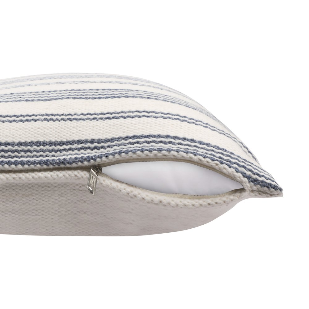 Navy/ White Farmhouse Striped Hand-Woven Indoor/Outdoor Throw Pillow Cover. Picture 3