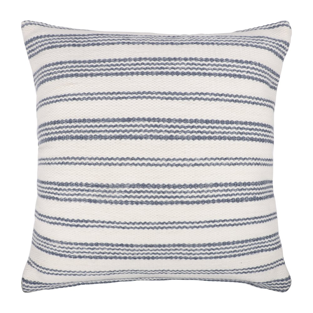 Navy/ White Farmhouse Striped Hand-Woven Indoor/Outdoor Throw Pillow Cover. Picture 5