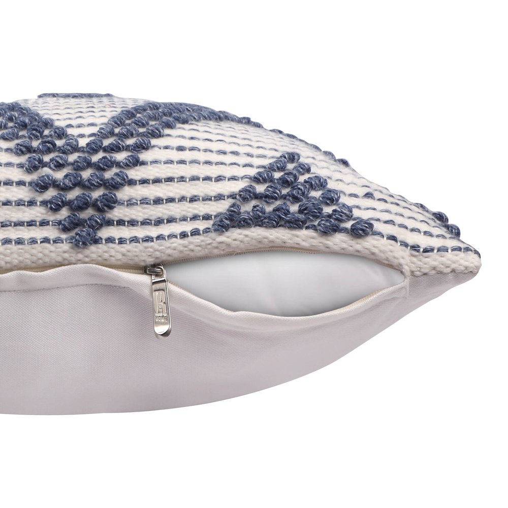 Navy/ White Farmhouse Diamond Hand-Woven Indoor/Outdoor Throw Pillow Cover. Picture 3