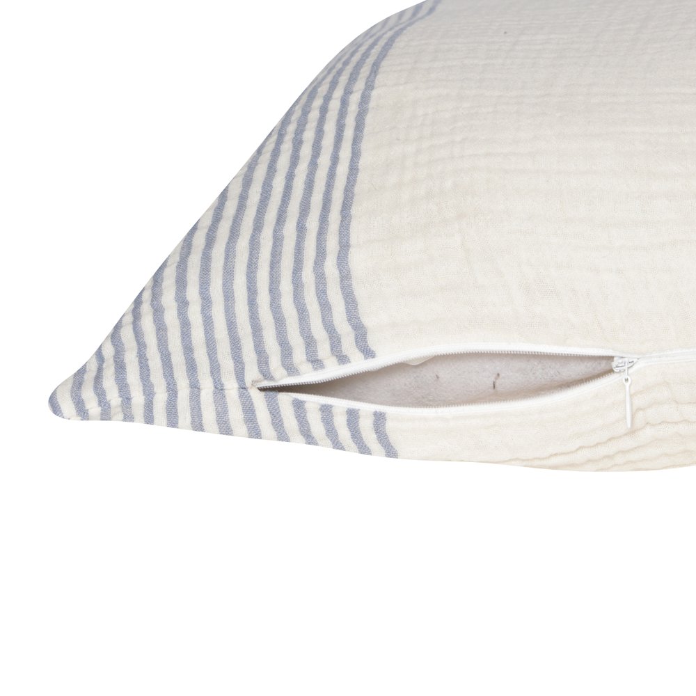 Siya Cotton Poly Filled Pillow in Blue/Ivory, 22" x 22". Picture 3