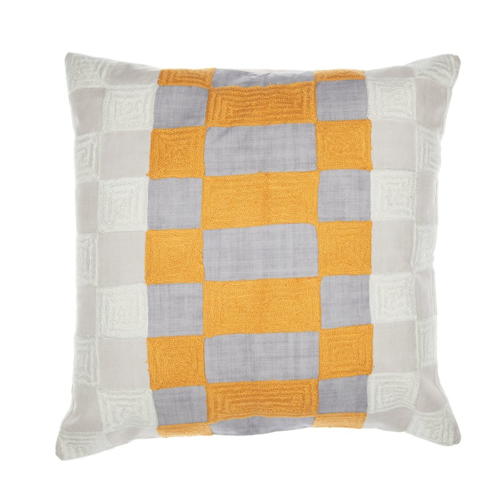 Yellow/Multi Contemporary Checkered Hand-Woven Throw Pillow Cover. Picture 1