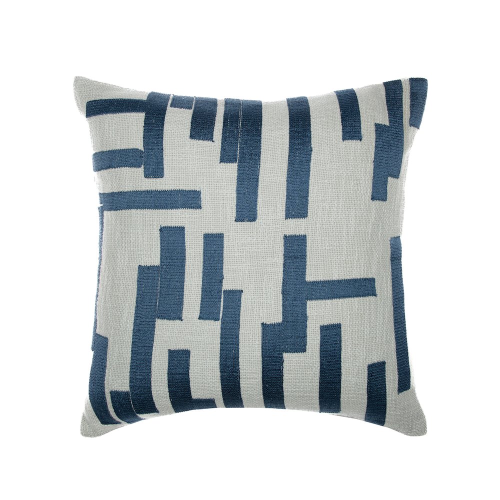 Blue/Ivory Contemporary Geometric Hand-Woven Throw Pillow Cover. Picture 1