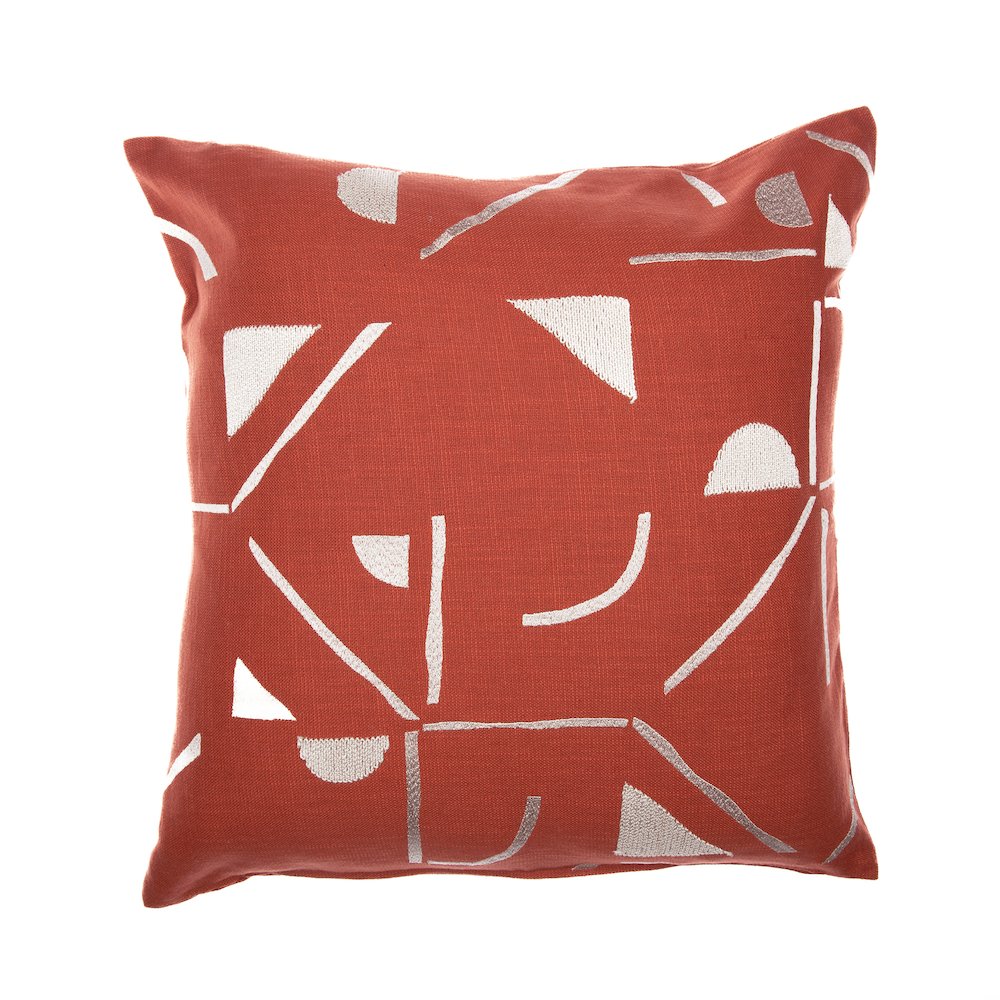 Orange/Ivory Contemporary Geometric Hand-Woven Throw Pillow Cover. Picture 1