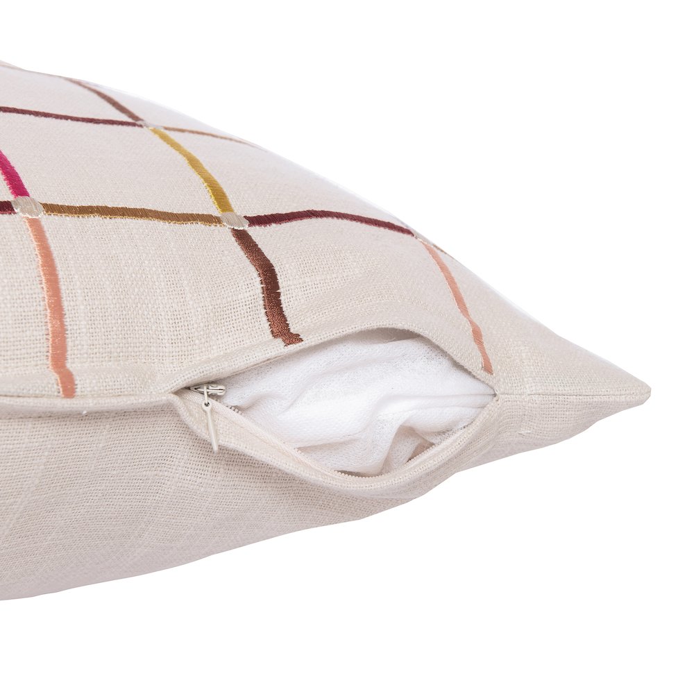 White/Multi Contemporary Checkered Hand-Woven Throw Pillow Cover. Picture 3