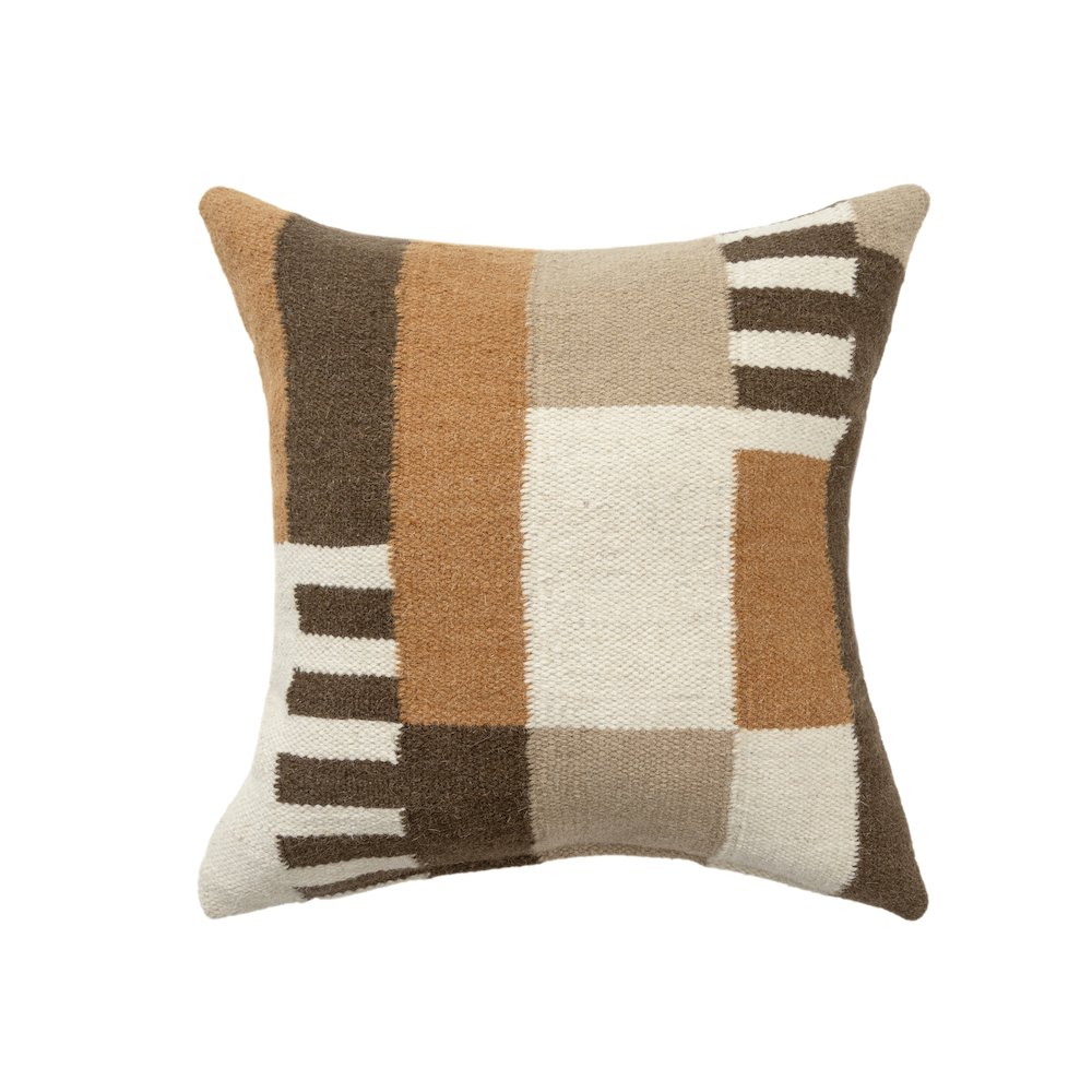 Bauhaus Wool Blend Poly Filled Pillow in Brown/Orange, 24" x 24". Picture 1