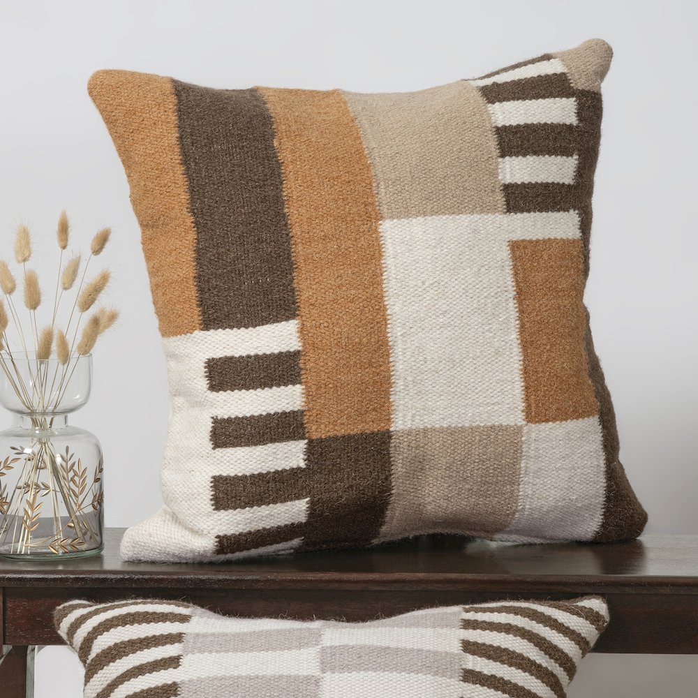 Bauhaus Wool Blend Poly Filled Pillow in Brown/Orange, 24" x 24". Picture 2