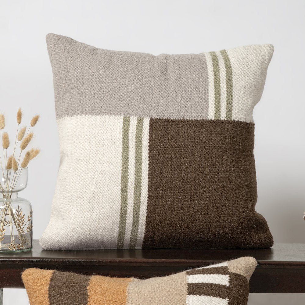 Bauhaus Wool Blend Poly Filled Pillow in Brown/Gray, 24" x 24". Picture 2