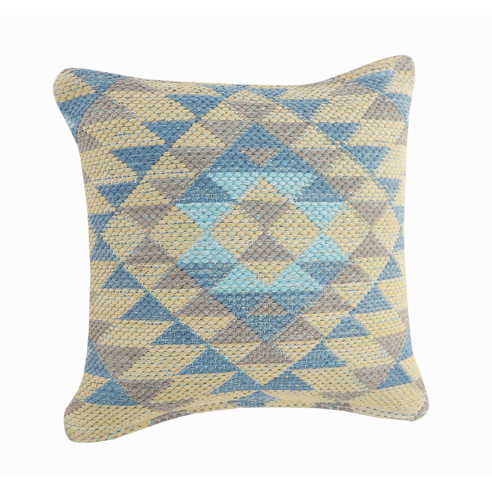 Chile Cotton Poly Filled Pillow in Blue, 18" x 18". Picture 4