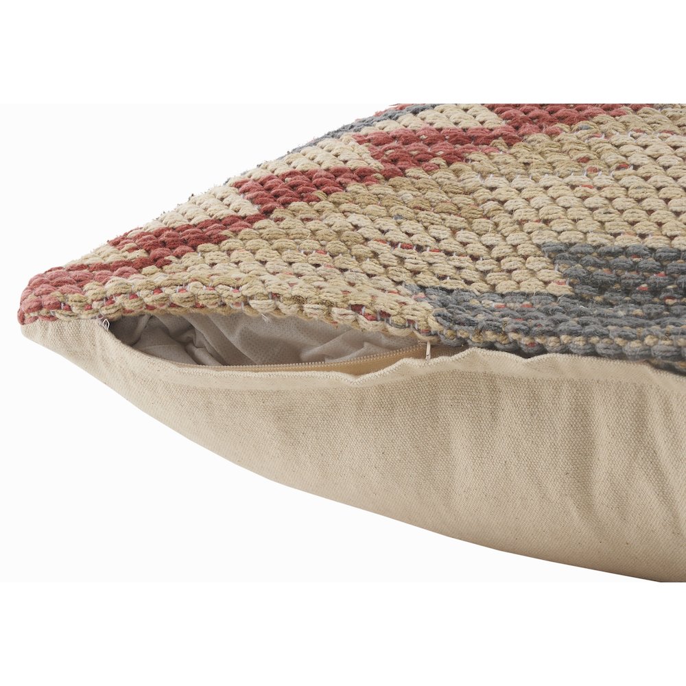 Ox Bay Hand-stitched Pink/Gray Geometric All-Natural Cotton Pillow Cover. Picture 3