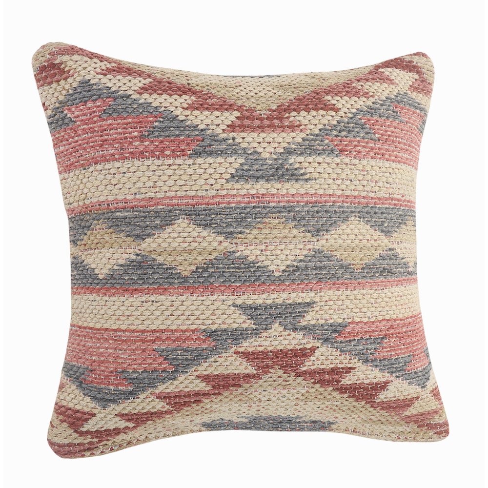 Ox Bay Hand-stitched Pink/Gray Geometric All-Natural Cotton Pillow Cover. Picture 4