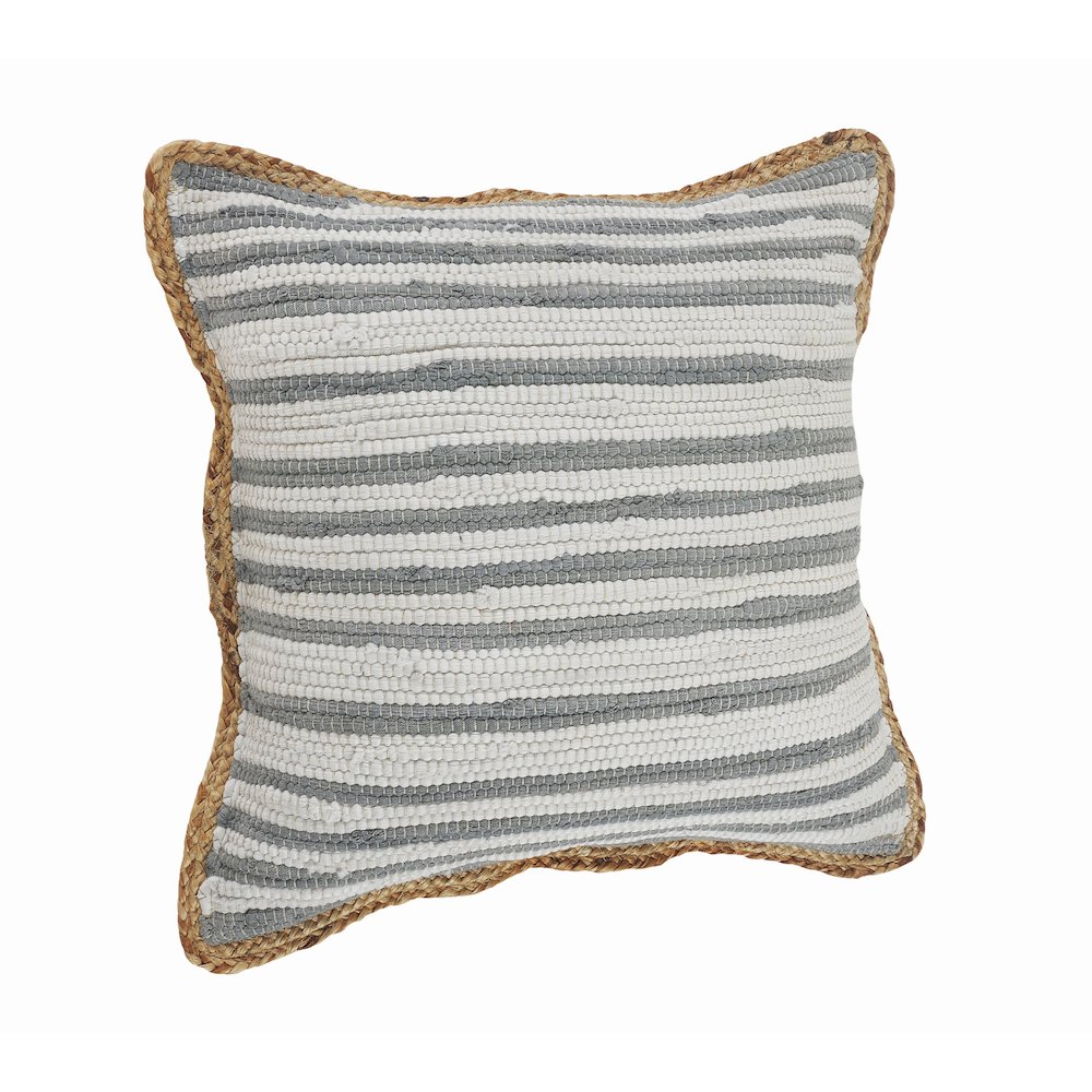 Ox Bay Hand-Woven Gray/White Bordered Cotton Blend  Pillow Cover. Picture 4