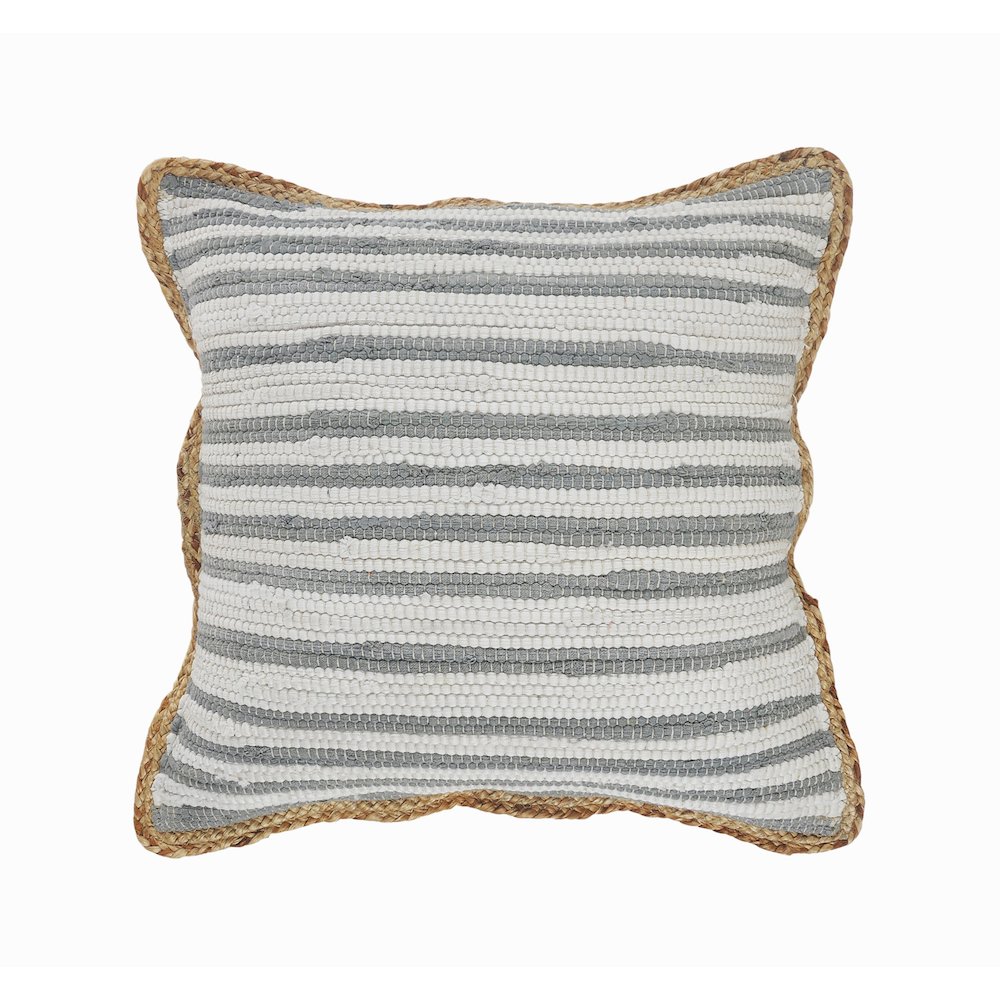 Ox Bay Hand-Woven Gray/White Bordered Cotton Blend  Pillow Cover. Picture 1