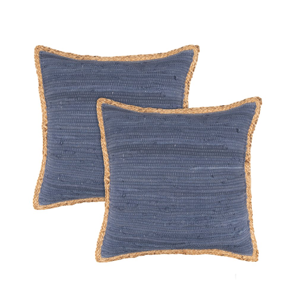 Riley Cotton and Jute Pillow Set of 2 in Blue/Tan, 20" x 20". Picture 1