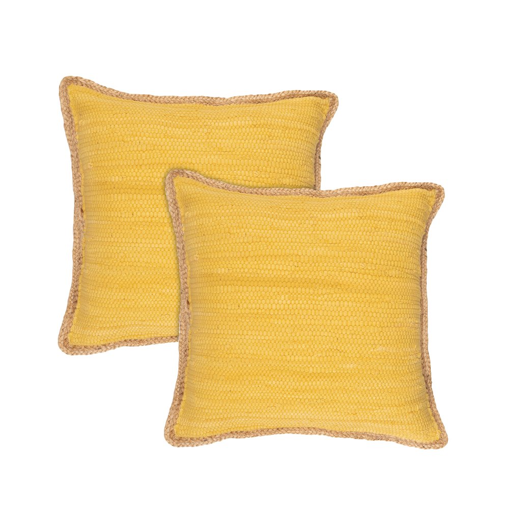 Riley Cotton and Jute Pillow Set of 2 in Yellow/Tan, 20" x 20". Picture 1