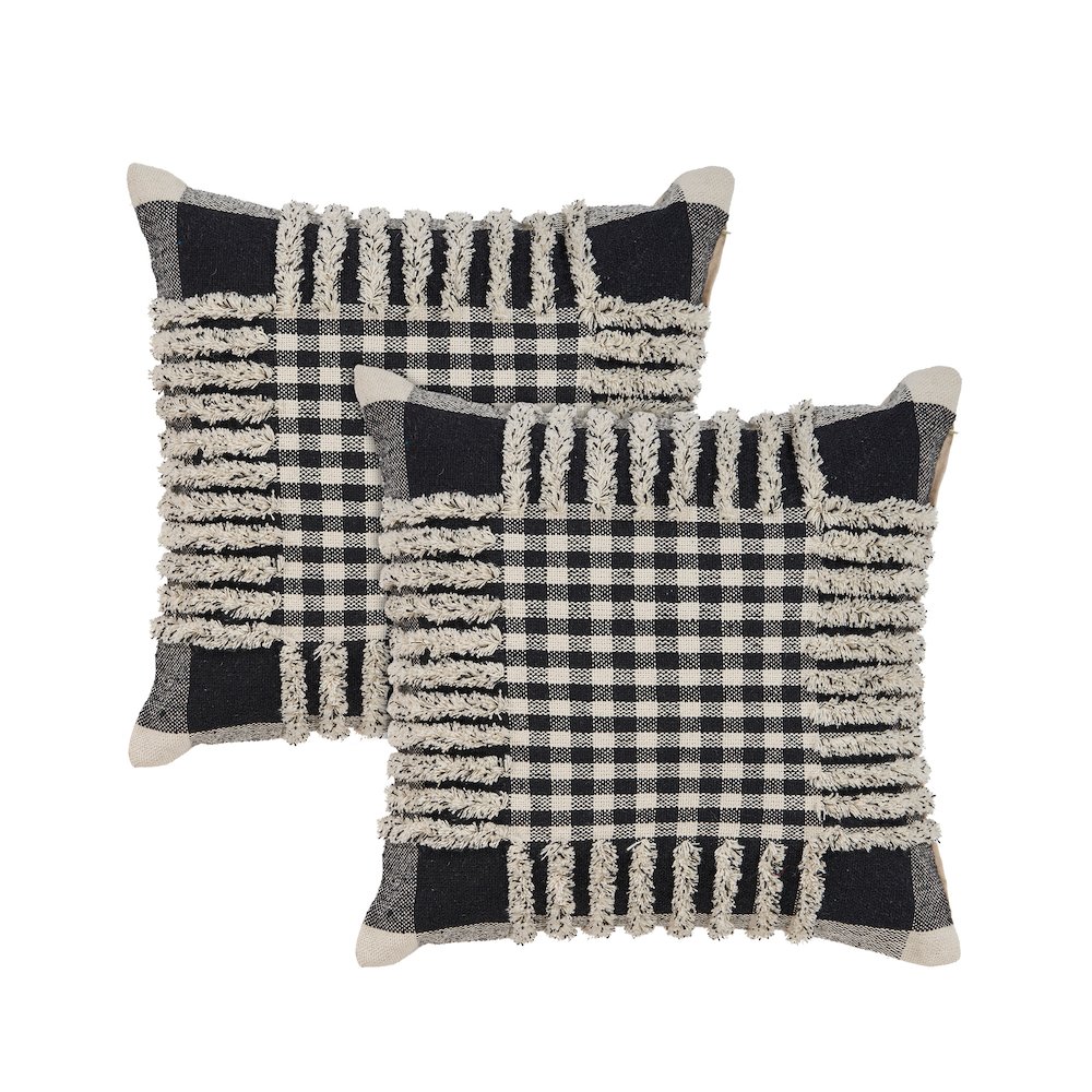 Elevate Cotton Pillow Set of 2 in Black/Ivory, 18" x 18". Picture 1