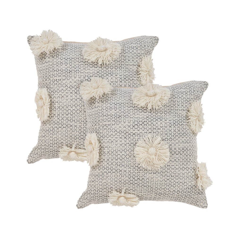 Willow Cotton Pillow Set of 2 in Gray/White, 18" x 18". Picture 1