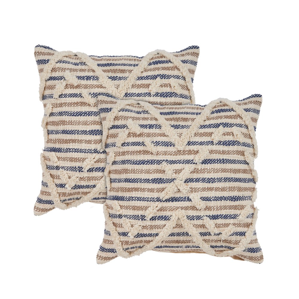 Oslo Cotton Pillow Set of 2 in Blue/Tan, 18" x 18". Picture 1