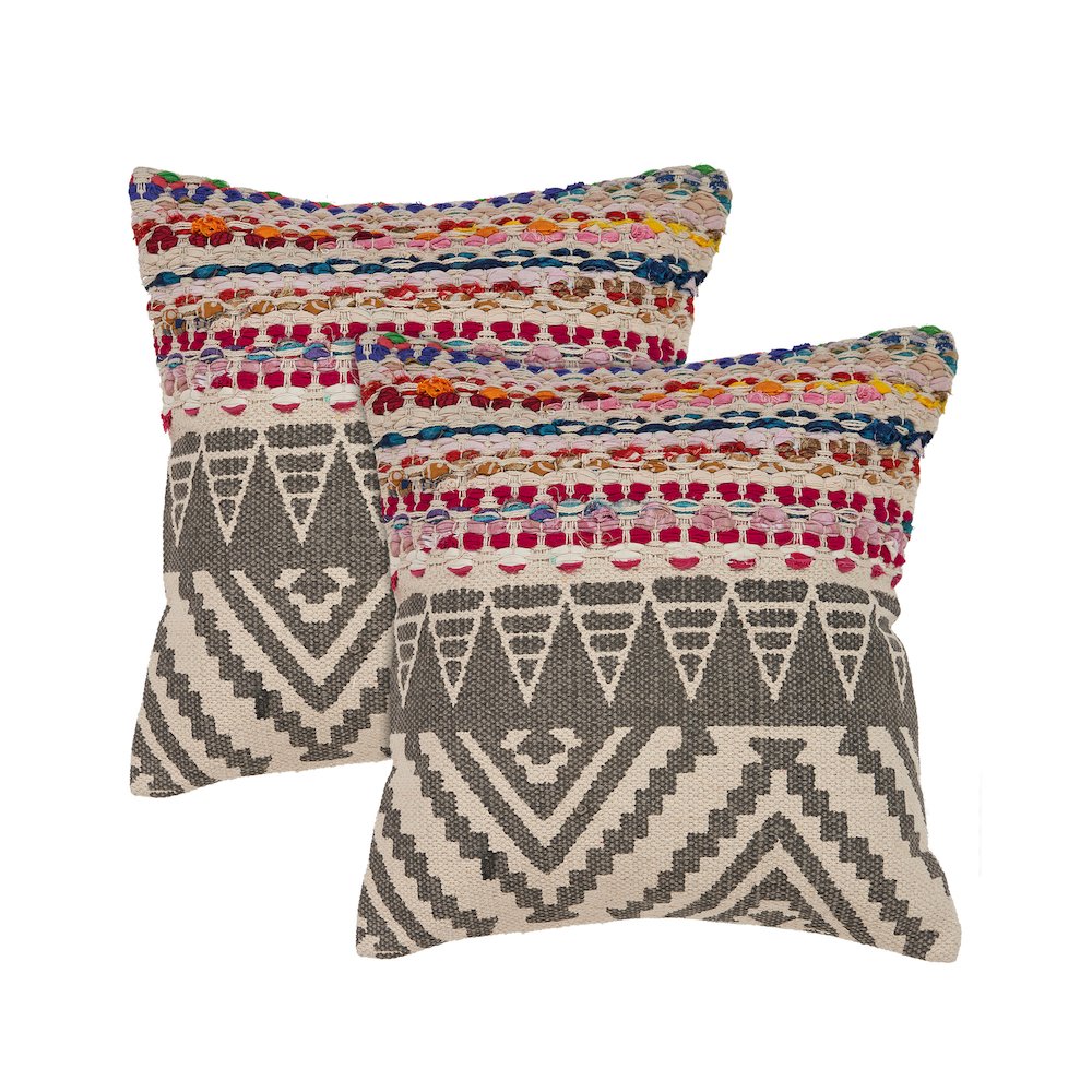 Chindi Cotton Blend Pillow Set of 2 in Multicolored/Gray, 18" x 18". Picture 1