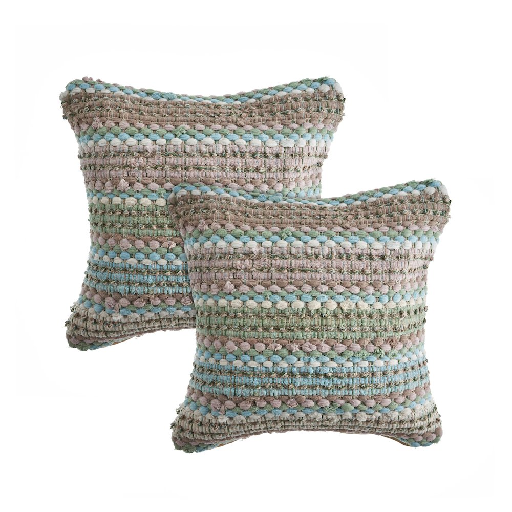 Coil Cotton Blend Pillow Set of 2 in Green/Blue, 18" x 18". Picture 1