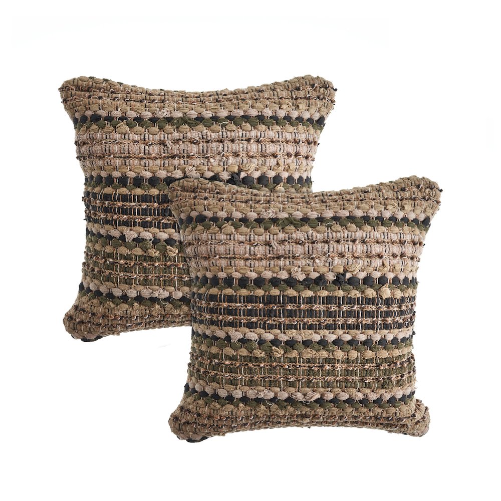 Coil Cotton Blend Pillow Set of 2 in Beige/Brown, 18" x 18". Picture 1