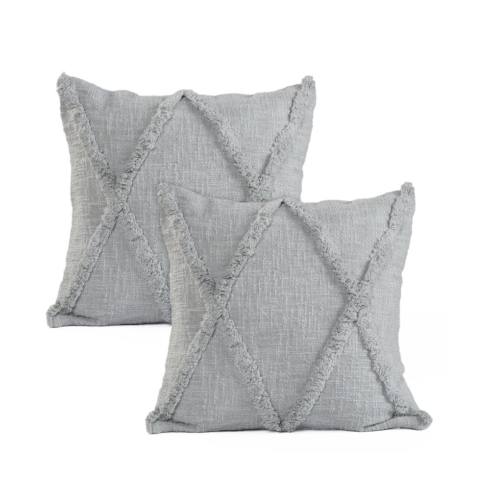 Reese Cotton Pillow Set of 2 in Gray, 18" x 18". Picture 1