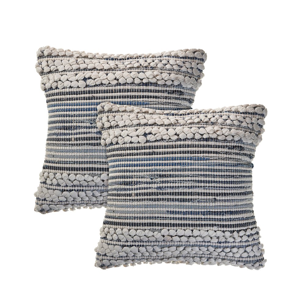 Mindy Cotton Blend Pillow Set of 2 in Blue/Gray, 18" x 18". Picture 1